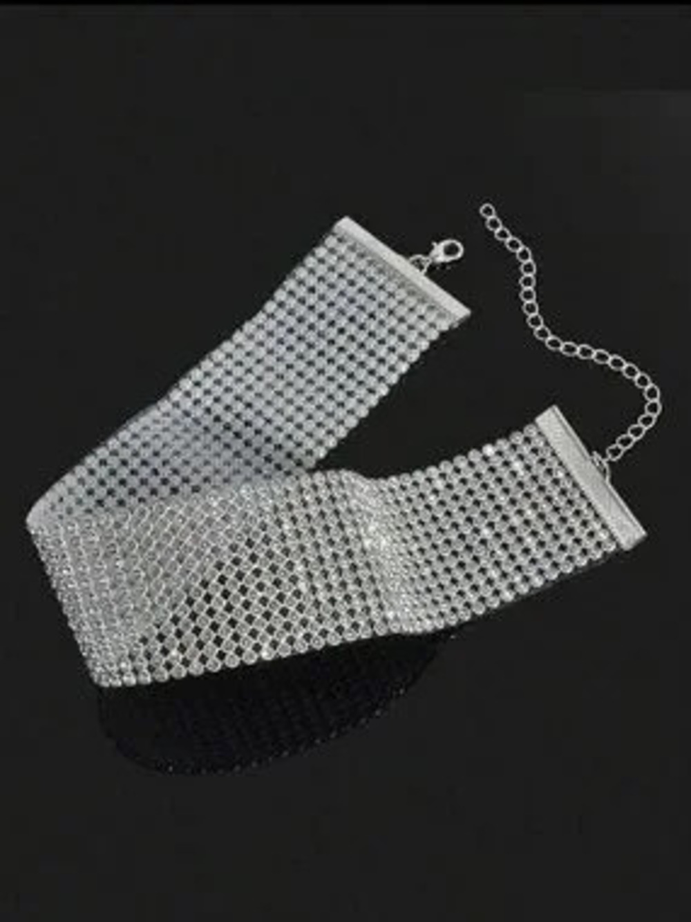 Rhinestone Wide Silver Crystal Collar Choker